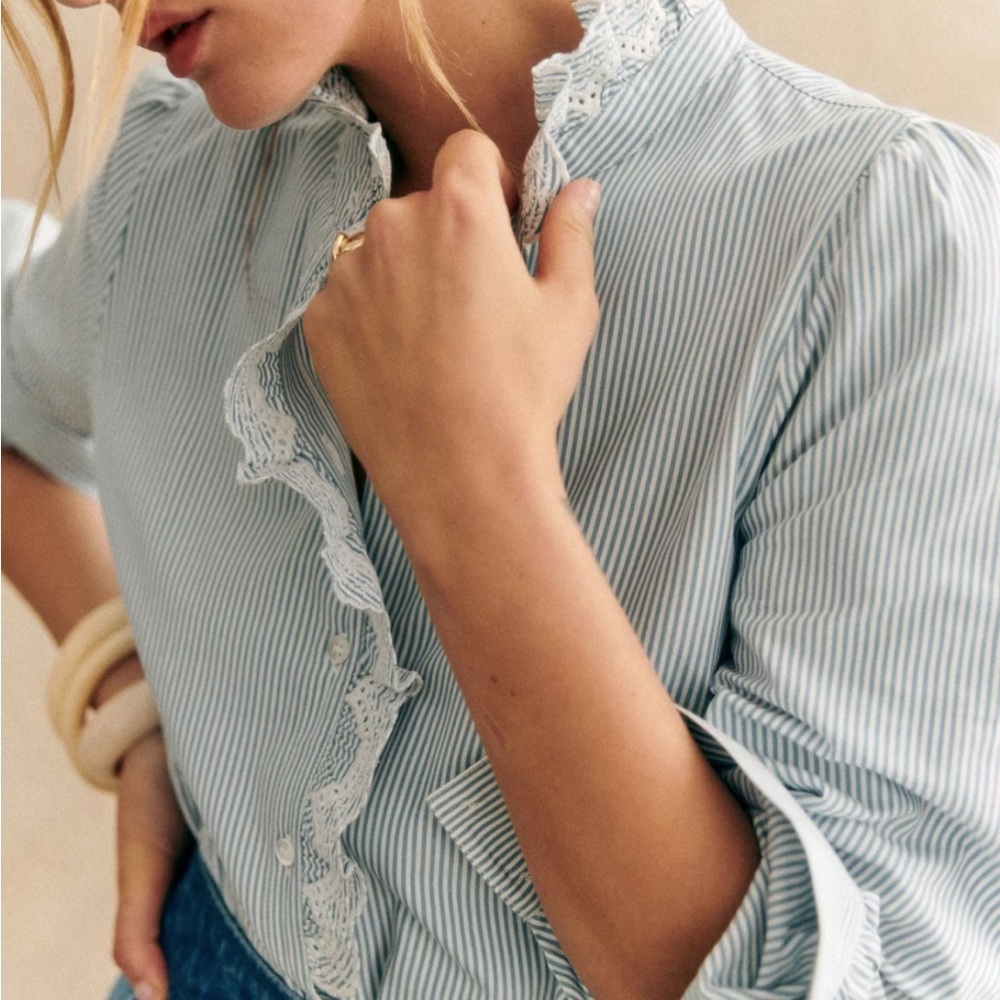 Sezane Chlo Shirt Stripes Ecru / Blue - Size 8